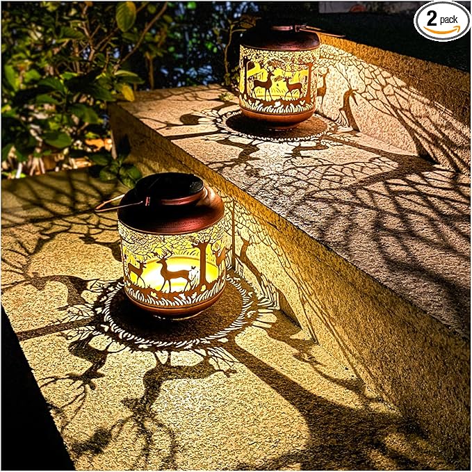 Deer Solar Lantern Set 2-Pack, Elegant Yard Lighting