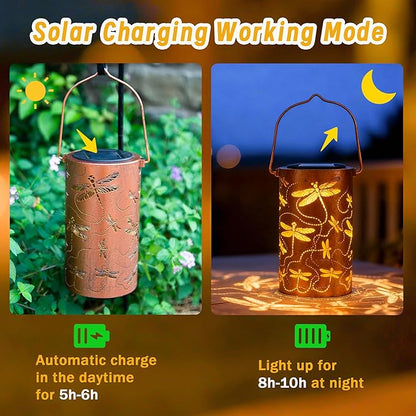 Dragonfly Solar Lanterns Outdoor Waterproof, Birthday Gifts for Women Mom Grandma, Hanging Solar Lights for Yard, Patio, Porch, Garden Decor, Christmas Gifts for Her/Him