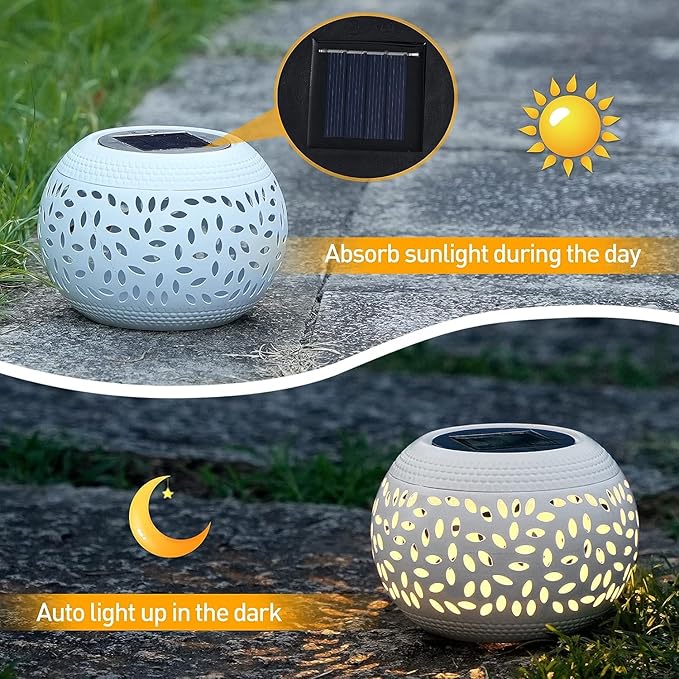 Solar Table Lanterns Outdoor Waterproof - LED Lamp White Metal Tabletop Light Solar Powered Decorative Lantern for Indoor Desk Bedroom Patio Garden Pathway Yard (1 Pack)