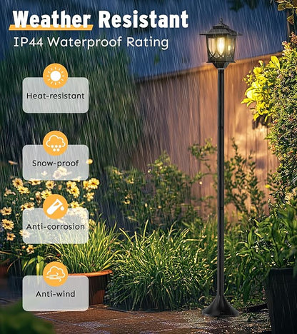 63" Solar Lamp Post Light 2 Pack, Solar Light Posts for Outside Waterproof, Outdoor Lamps for Patio, Backyard, Front Porch Decor, Warm White, Replaceable Bulb