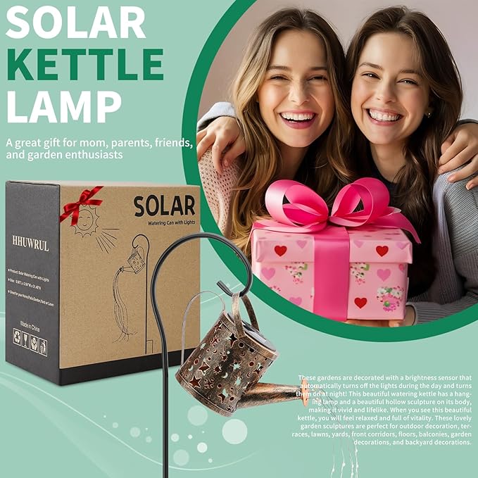 Solar Watering Can Lights Outdoor，Metal Hanging Garden Decor, Waterproof Solar Powered Lights for Patio, Lawn, Yard，Cute Outdoor Decoration for Mom, Grandma, Lady，Perfect Birthday Gift