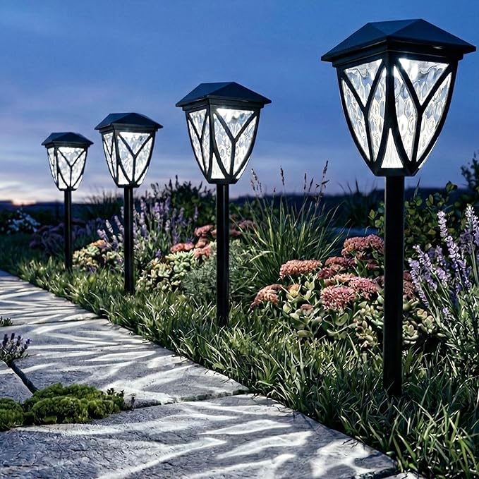 Ensenior Solar Lights Outdoor, 6500K LED Solar Garden Lights for Pathway Yard Patio Walkway Planter Walkway Landscape Lighting, IP65 Waterproof, Energy-Efficient Landscape Lighting, 12-Pack