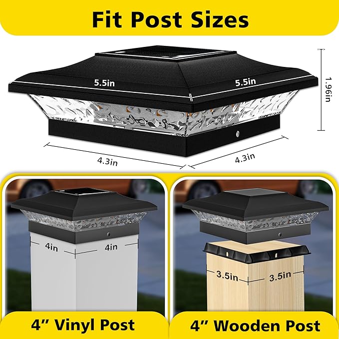 T-SUN Solar Post Cap Lights with Auto-Change Colors- for Vinyl/Wooden Posts IP65 Weatherproof Outdoor Solar Fence Post Lights for Deck, Porch, Garden & Stairs(24-Pack,RGB)