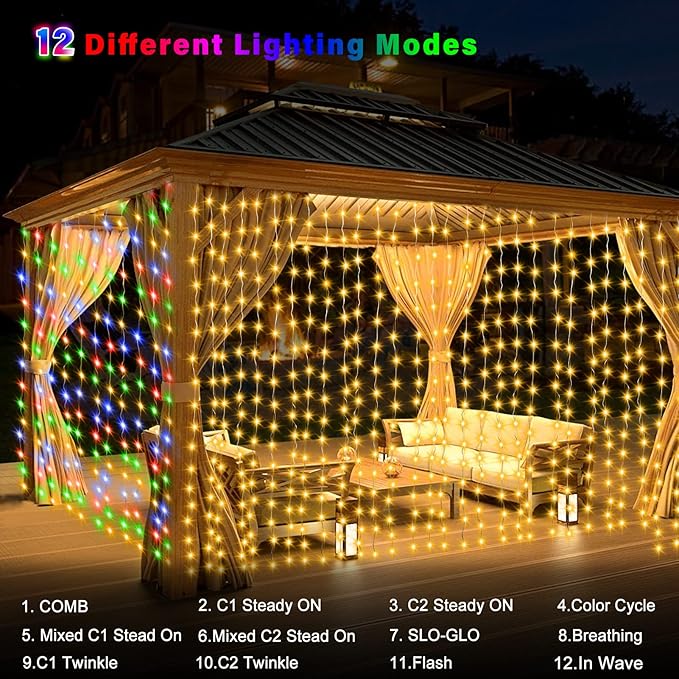 Outdoor String Lights, 8ft Warm White Waterproof LED