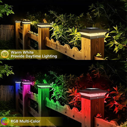 T-SUN Solar Post Cap Lights with Auto-Change Colors- for Vinyl/Wooden Posts IP65 Weatherproof Outdoor Solar Fence Post Lights for Deck, Porch, Garden & Stairs(24-Pack,RGB)