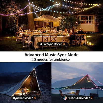Camping String Lights, 3 in 1 Upgraded Retractable RGB Outdoor String Lights with 19 Lighting Modes,Quick 30s Recovery, 32.8 FT Portable Tent Lights, Rechargeable Camping Lantern (Black&Orange)