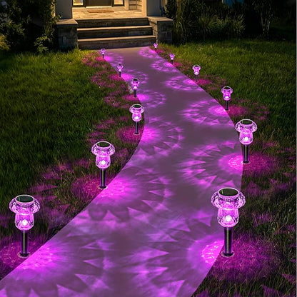 Solar Pathway Lights Outdoor 8 Pack Mushroom Garden Lights Waterproof Solar Powered Yard Lighting for Landscape, Driveway, Path, Walkway, Patio, Outside Garden Decorations, Pink Purple