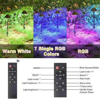 6 Pack Low Voltage Pathway Lights with Remote Timer, Low Voltage Landscape Lighting Warm White + RGB Modes, Outdoor LED Landscape Path Lights for Yard Lawn Backyard Walkway ETL Listed Transformer