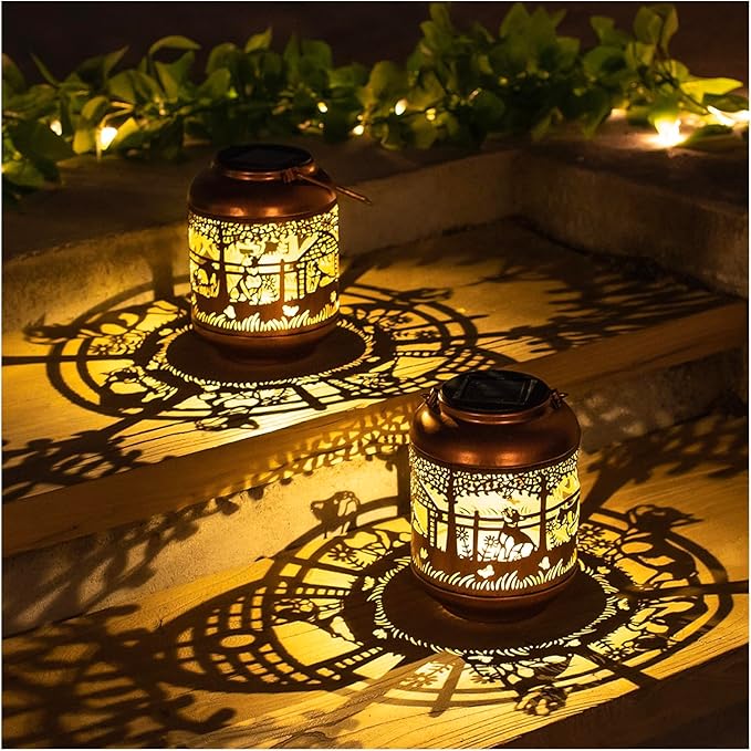 Backyard Solar Patio Lanterns, Metal Waterproof LED