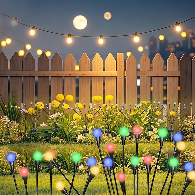 4 Packs Firefly Lights Solar Outdoor, 24 LED Multicolor Solar Walkway Light Outdoor, Waterproof Garden Decor with 2 Modes, Lawn Lights for Front Yard Backyard Yard and Pathway