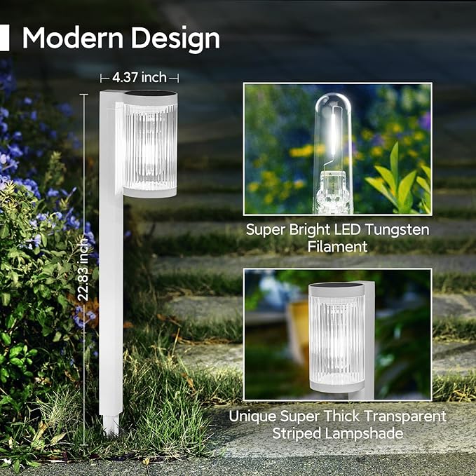 6-Pack Cool White Solar Path Lights, Outdoor Walkway LED