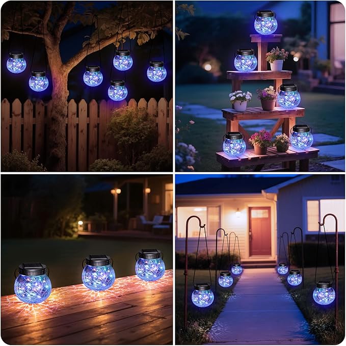 Solar Crackle Lanterns 6-Pack, Outdoor Hanging LED Decor
