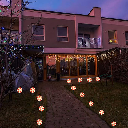 Outdoor Lollipop Christmas Pathway String Lights, 7 Feet C9 Christmas Yard Candy Shape Decorations Driveway Markers Stake Lights, Connectable Garden Markers Light for Outdoor Walkway Decor