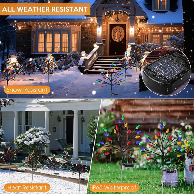 Solar Christmas Lights Outdoor Waterproof, Solar Powered Xmas Stake Lights Decorations with 20 Colored Strawberries and 2 Modes for Outside, Pathway, Yard, Walkway, Lawn, Grave, Holiday Decor(2 Pack)