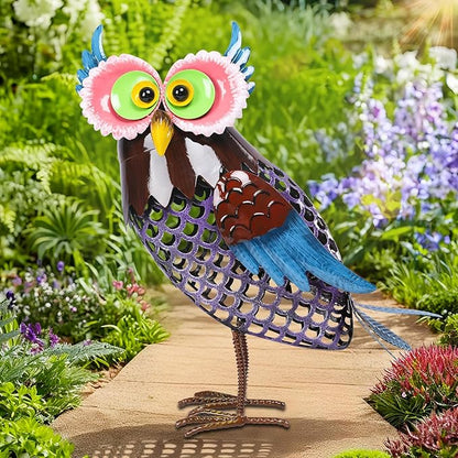 MUMTOP Solar Lanterns Outdoor Waterproof - Colorful Metal Owl Solar Lights Decorative, Hollow Out Owl Light Tabletop Lantern Lamp Ornaments for Yard Patio Garden Outside Decorations