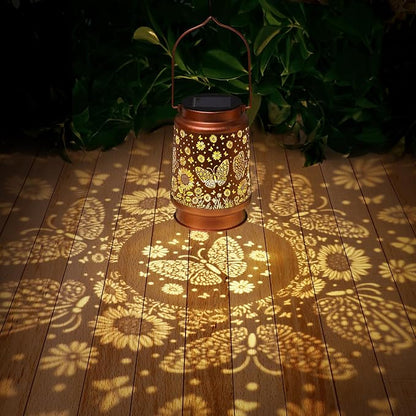 Butterfly Solar Lanterns Outdoor Waterproof Sunflower Garden Decor Birthday Gifts for Women Mom Grandma Hanging Solar Lights Metal Lantern Decoration Outside for Porch,Patio,Yard,Backyard