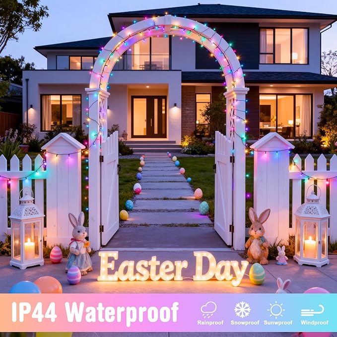 JMEXSUSS 2 Pack Easter Lights Battery Operated，Each 33 FT 100 LED Easter Lights String Outdoor Indoor, Colored Christmas Light Waterproof for Outside Decor Party House(Multicolor)