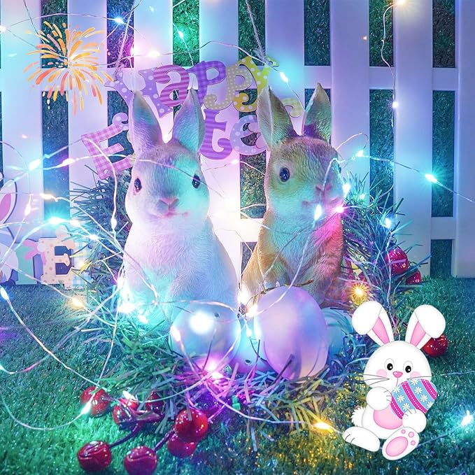 4 Pack 50 LED Easter Lights Battery Operated with Remote, 16FT Waterproof Twinkle Lights with Timer & 8 Modes, Pastel Fairy String Light Outdoor Indoor for Spring Bedroom Easter Decor (Multicolor)