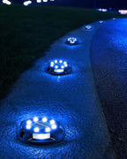 12-Pack Solar Ground Disk Lights, Blue Waterproof LED