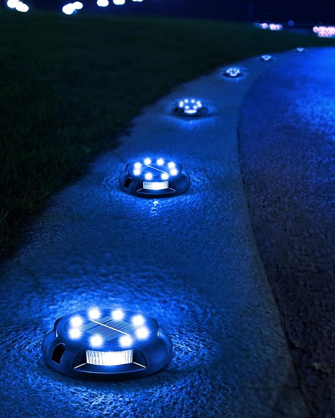12-Pack Solar Ground Disk Lights, Blue Waterproof LED