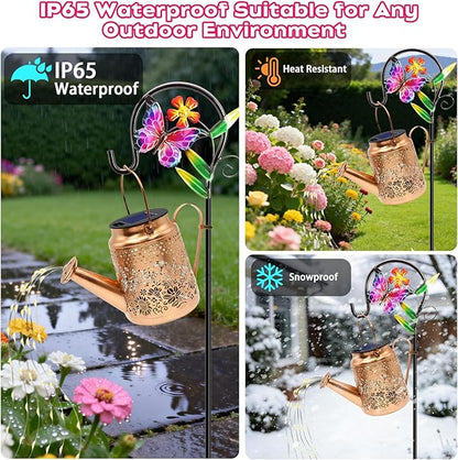 VOOKRY Solar Lights Outdoor Waterproof, Butterfly Retro Metal Solar Watering Can Lights, Birthday Gifts for Women Mom Grandma, Hanging Lantern Decorative Garden Decor for Outside Yard Lawn Patio