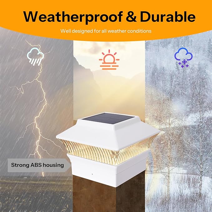 8 Pack Solar Post Cap Lights - Classic #2: Fits 4x4 Vinyl, 4x4 & 6x6 Wood Posts, 25 Lumen 3000K Warm White, Outdoor Deck Fence Light, Waterproof, Elegant White