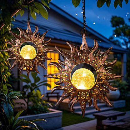 Solar Lights Outdoor Decorative,Sunflowers Hanging Solar Garden Lights Waterproof Yard Decor Metal Sun Flowers Unique Gifts Ideas for Outside Patio Lawn Tree Decorations,Yard Patio Accessories