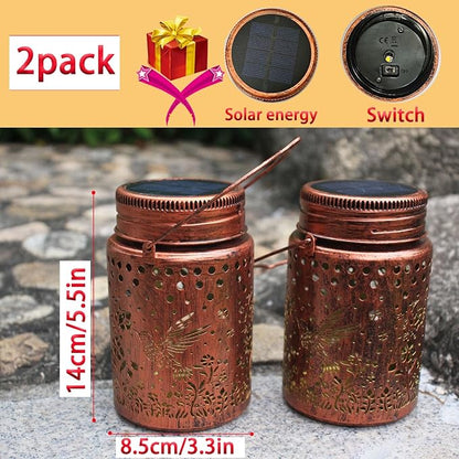 Solar Mason Lanterns, Hummingbird Garden Outdoor Decor LED Light Hanging Waterproof Metal Lanterns for Patio, Pathway, Yard (Hummingbird 2pack)