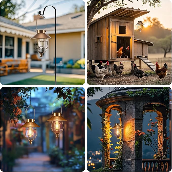 Solar Courtyard Lanterns 2-Pack, Porch Hanging LED Decor