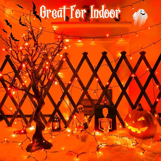 Orange Lights for Halloween Lights String Outdoor Total 100LED 33Ft 8 Modes with Timer Waterproof Battery Operated 16.4Ft*2, 50LED*2 Indoor for Halloween Decor, Orange, 2-Pack