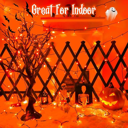 Orange Lights for Halloween Lights String Outdoor Total 100LED 33Ft 8 Modes with Timer Waterproof Battery Operated 16.4Ft*2, 50LED*2 Indoor for Halloween Decor, Orange, 2-Pack