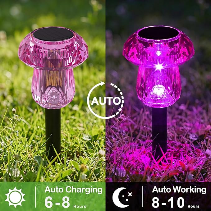 Solar Pathway Lights Outdoor 8 Pack Mushroom Garden Lights Waterproof Solar Powered Yard Lighting for Landscape, Driveway, Path, Walkway, Patio, Outside Garden Decorations, Pink Purple
