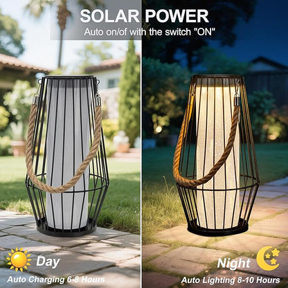 Outdoor Solar Lanterns 13" Large Solar Hanging/Standing Lantern Lights Waterproof Rechargeable Metal Table Lamp with Retro Handle for Garden, Yard, Patio, Proch, Wedding Decoration