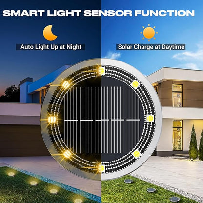 Peasur Mini Solar Ground Lights Outdoor, 12 Pack Flat Solar Powered Disc Lights, IP68 Waterproof, Anti-Rust, Landscape Lighting for Pathway Garden Yard Lawn Walkway Landscape Driveway, Warm White