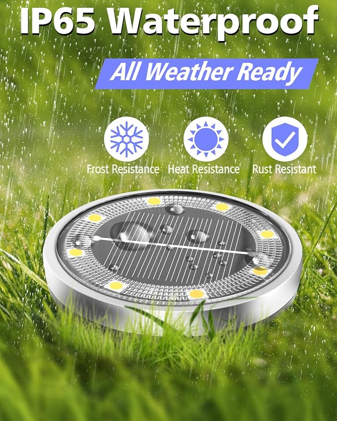Solar Lights Outdoor Waterproof, 8 Pack 8 LED, Thickened Stainless Steel Ground Light, Solar Garden Lights Landscape Lighting for Patio Pathway Lawn Yard Deck Driveway Walkway, Cool White