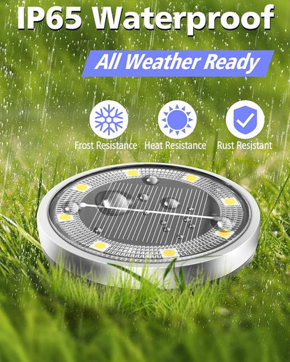 Solar Lights Outdoor Waterproof, 8 Pack 8 LED, Thickened Stainless Steel Ground Light, Solar Garden Lights Landscape Lighting for Patio Pathway Lawn Yard Deck Driveway Walkway, Cool White