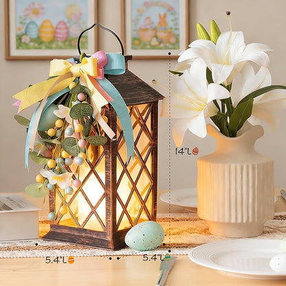 Easter Solar Lanterns Outdoor, Waterproof Garden Hanging Lanterns, 13" Outdoor Decorative Lantern with LED Flickering Flameless Candles, Easter Lantern for Porch, Yard,Patio Decor
