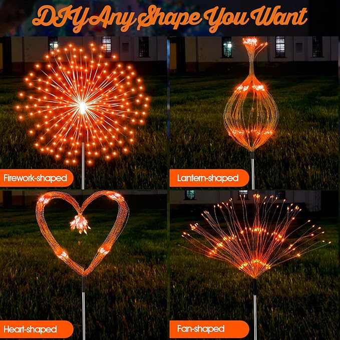 6 Pcs Easter Solar Firework Stake Lights 180 LED 8 Modes Solar Waterproof LED Sparkler Lights Outdoor Decoration for Easter Day Xmas Holiday Garden Patio Yard Pathway Walkway, Orange