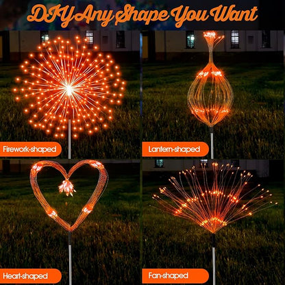6 Pcs Easter Solar Firework Stake Lights 180 LED 8 Modes Solar Waterproof LED Sparkler Lights Outdoor Decoration for Easter Day Xmas Holiday Garden Patio Yard Pathway Walkway, Orange
