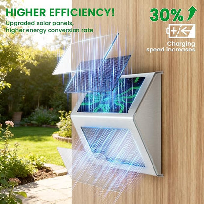 JSOT Outdoor Fence Lights,12 Pack Solar Powered Deck Lights Waterproof Stairs Light Stainless Steel Security Wall Lamps for Step Walkway Patio Garden Pathway - Cool White
