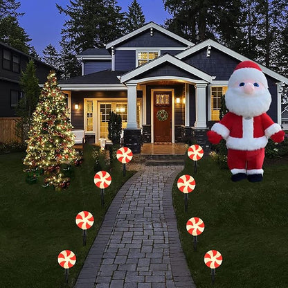 Outdoor Lollipop Christmas Pathway String Lights, 7 Feet C9 Christmas Yard Candy Shape Decorations Driveway Markers Stake Lights, Connectable Garden Markers Light for Outdoor Walkway Decor