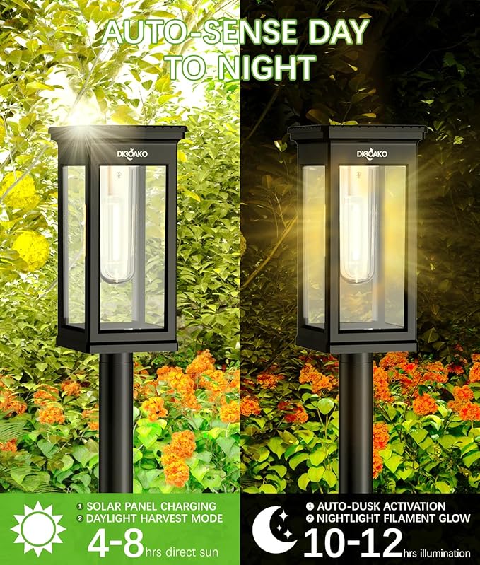 Solar Pathway Lights, 8 Pack Solar Lights Outdoor Waterproof IP65, Auto On/Off Outdoor Solar Lights for Pathway, Garden, Yard, Walkway, Lawn, Patio, Driveway, Landscape Decor Lighting, Black