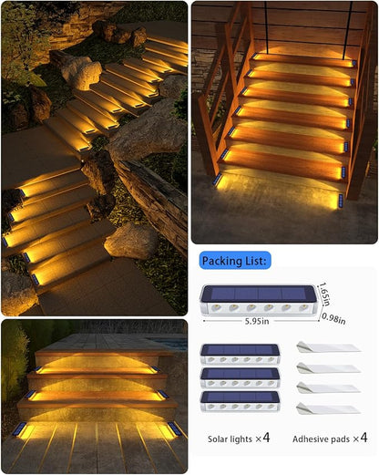 Solar Step Lights for Outside,4 Pack Solar Stair Lights Outdoor Waterproof,Warm White Deck Light Solar Powered Waterproof for Steps,Stairs,Walkway,Sidewalk,Patio,Pathway