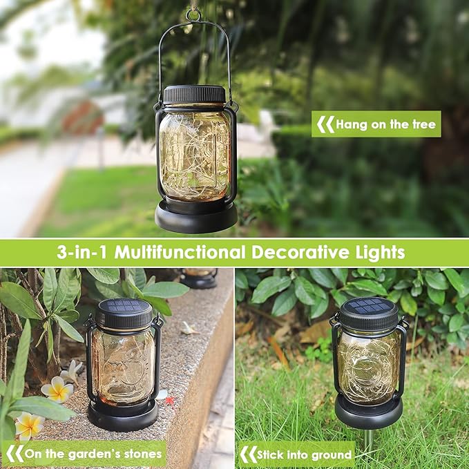 4-Pack Garden Solar Lanterns, Waterproof LED Backyard Lights