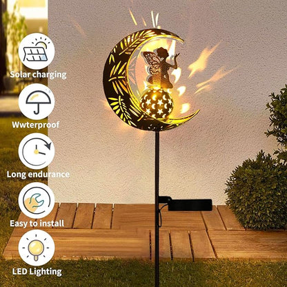 ZKLiLi Christmas Garden Solar Lights Pathway Stake Lights Moon Fairy with Angel Decor, Gardening Birthday Gift for Mom Grandma Friends, Outdoor Decor Light Waterproof for Walkway, Yard, Patio