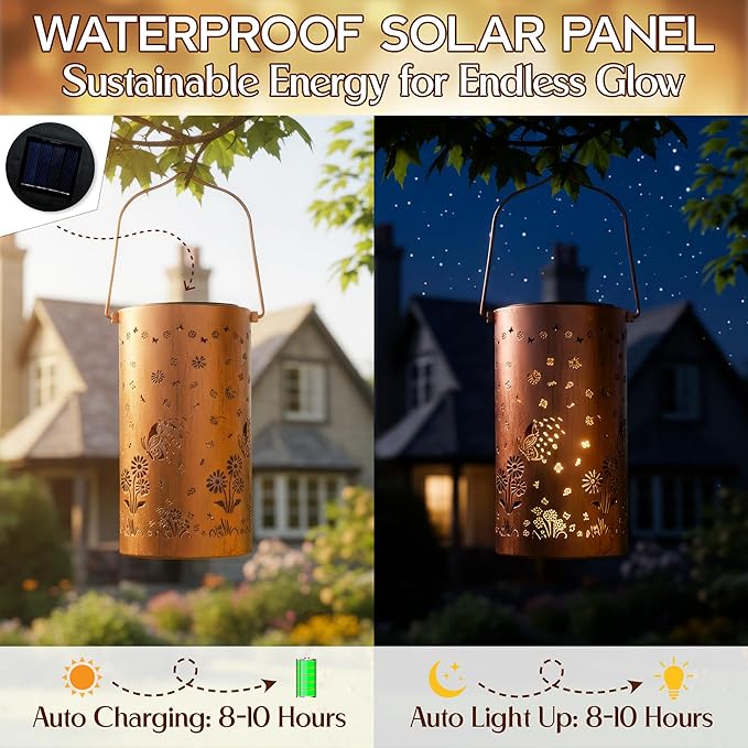 FLAGWIX Butterfly Gifts for Women Men - Solar Lanterns Outdoor Waterproof, Garden Decor for Outside - Motivational Mothers Day Birthday Gifts for Mom Grandma, Decorative Lantern for Garden Yard Patio
