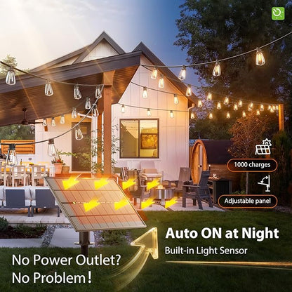 KYY 198FT(192+6) Solar String Lights Outdoor Waterproof with USB Charging & Remote, Dimmable & Timable, Solar Powered Patio Lights with LED Shatterproof Bulbs for Deck Backyard Porch Garden Camping