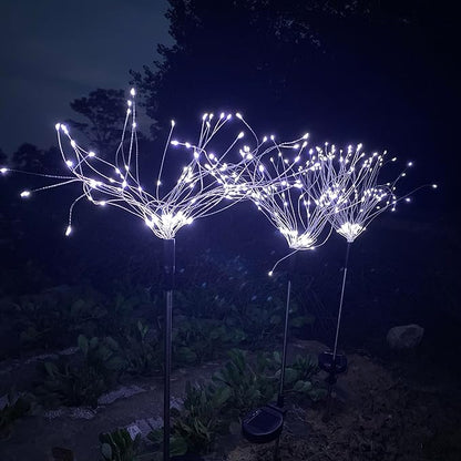 JJGoo Solar Firework Lights, 2 Pack 135 LEDs 2 Lighting Modes Solar Lights Outdoor Waterproof for Garden Patio Walkway Pathway Party Wedding Christmas Decorative - White