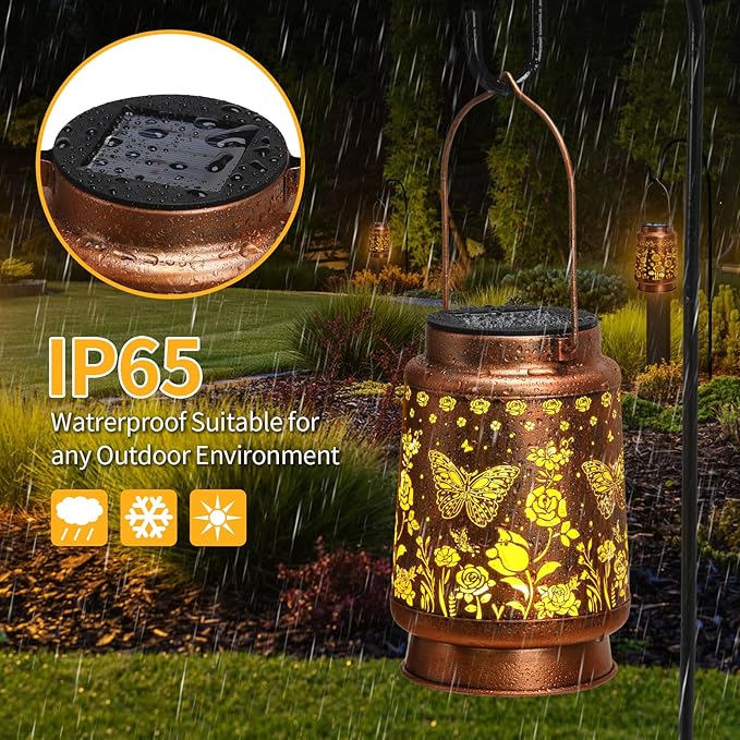 Solar Lanterns Outdoor Waterproof Garden Decor Christmas Gifts for Women Mom Birthday Gifts Ideas Metal Bird Decorative LED for Patio Pathway Landscape Walkway Terrace Balcony Lawn Yard (Butterfly)