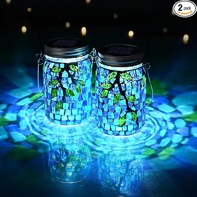 Mosaic Solar Hanging Lanterns 2-Pack, Decorative Porch Decor